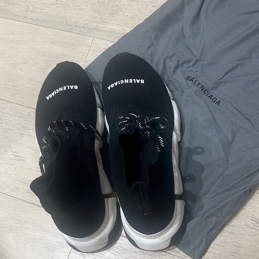 Balenciaga Black and White Knit Sneakers